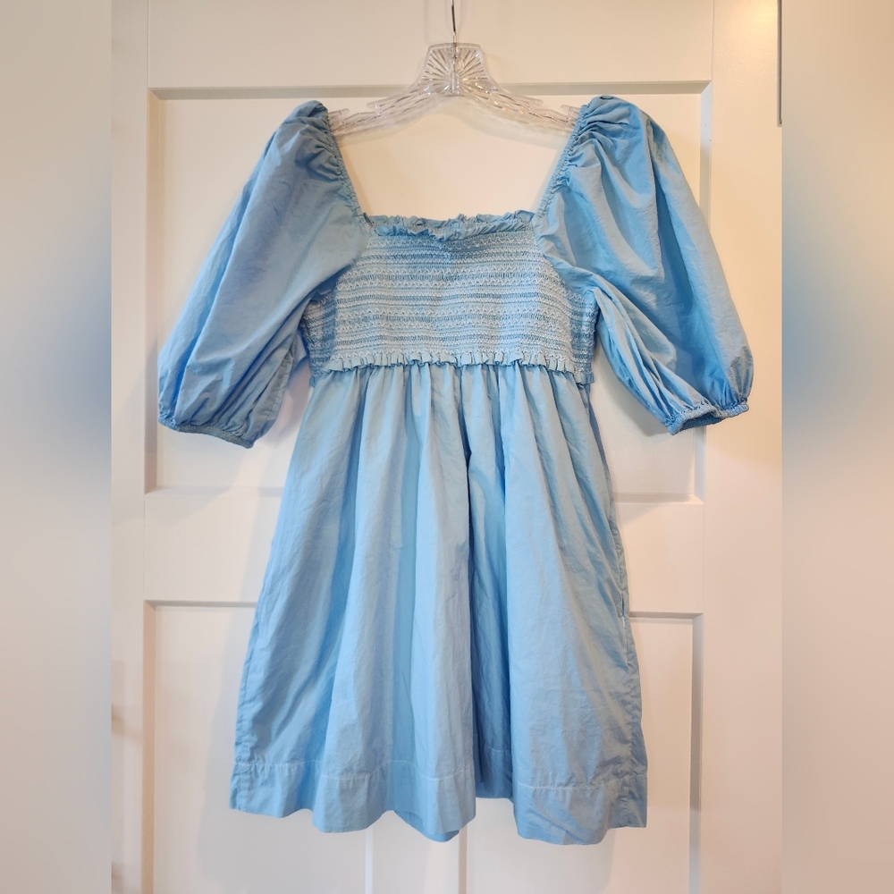American Eagle Outfitters Light Blue Smocked Puff Sleeve Dress - Picture 2 of 3